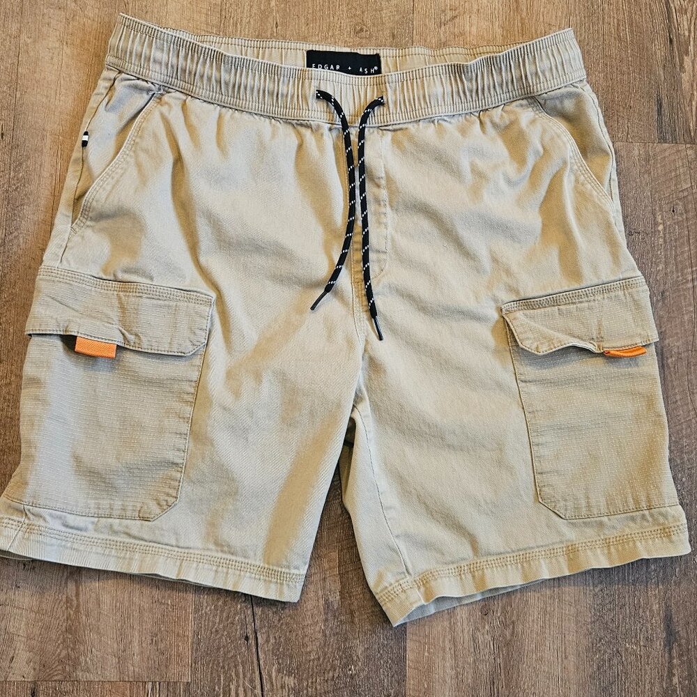 Edgar + Ash Khaki Cargo Shorts Elastic Waist Drawstring Size M
